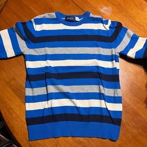 The Children’s Plaxe size large blue striped sweater